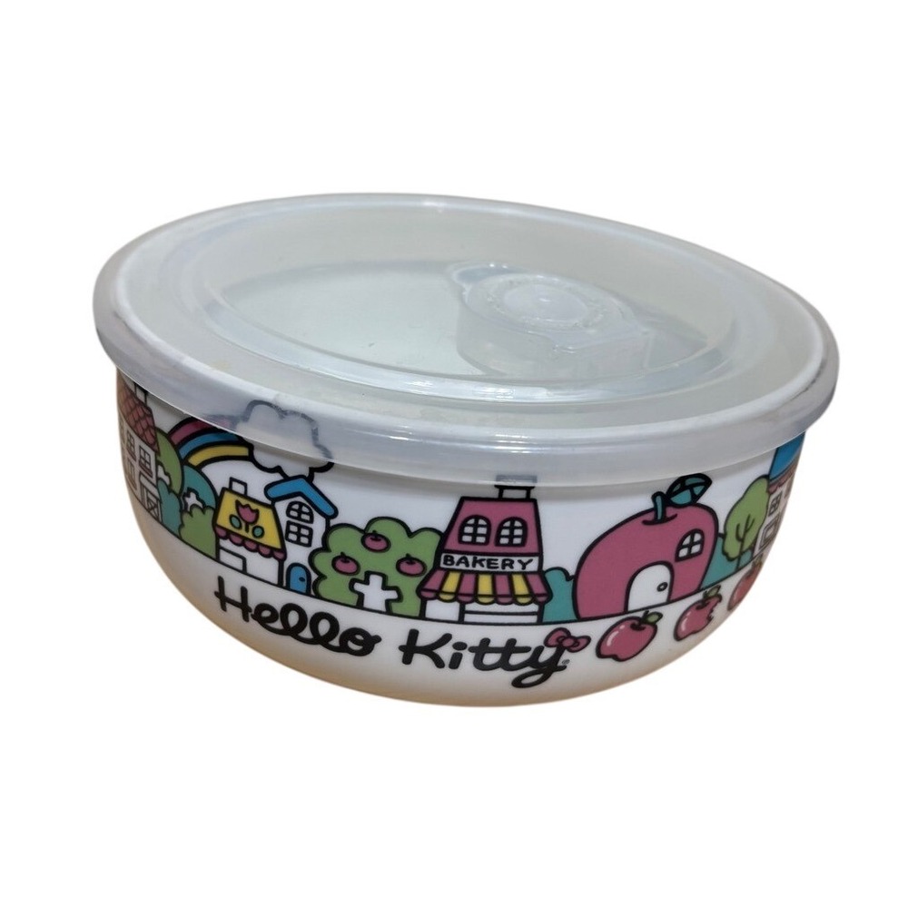 Hello Kitty Round Ceramic Storage Bowl Pressure Vented‎ Lid Sanrio Kitchenware
